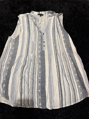 Ava and Grace Sleeveless Striped Button-Henley Women’s Top - Blue & White